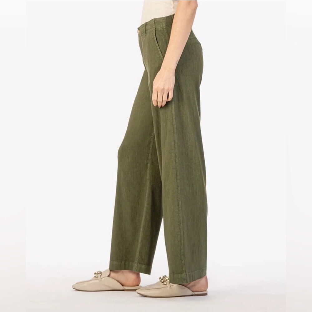 NWT Kut From The Kloth Meg Linen Wide Leg Trouser Drak Green Size 8 - Picture 2 of 10